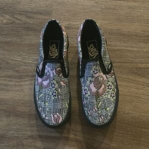 Vans Floral Plaid Slip-On Sneakers in Pink, Green & Black